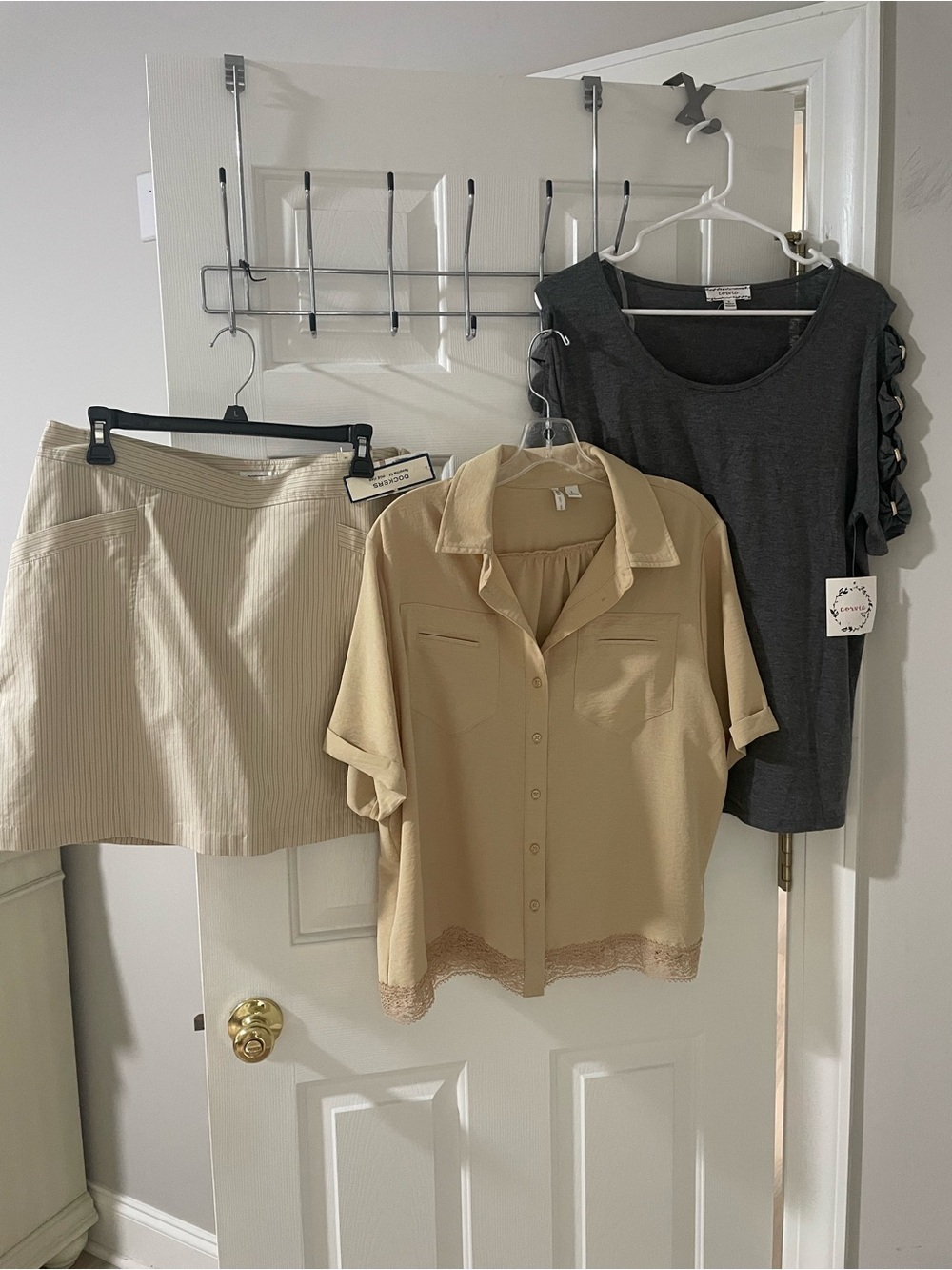 3-Piece Neutral Skirt & Tops Set - Beige, Cream, Charcoal sz 12/large